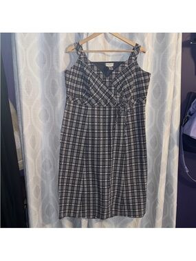 Nine West Midi Dress Blue White Plaid Size 14/16